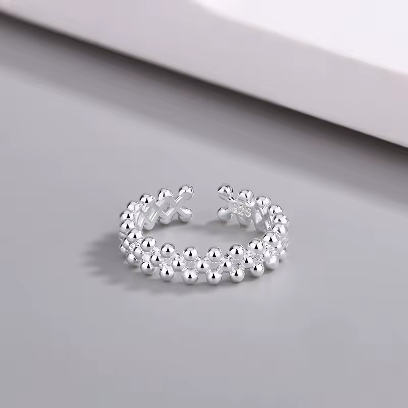 Boule bicouche en argent sterling 925 ​ Anneaux ouverts pour femmes, accessoires de bijoux de luxe de qualité, Bijoux Argent 925