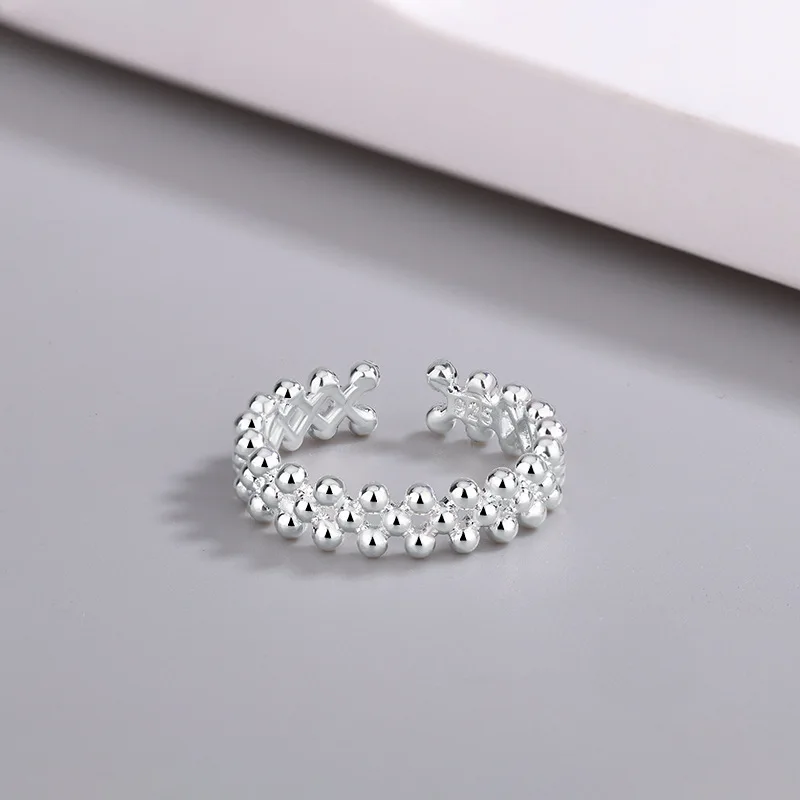 925 Sterling Silver Bilayer Ball ​Open Rings For Women Wedding Luxury Quality Jewelry Accessories Jewellery Argent 925