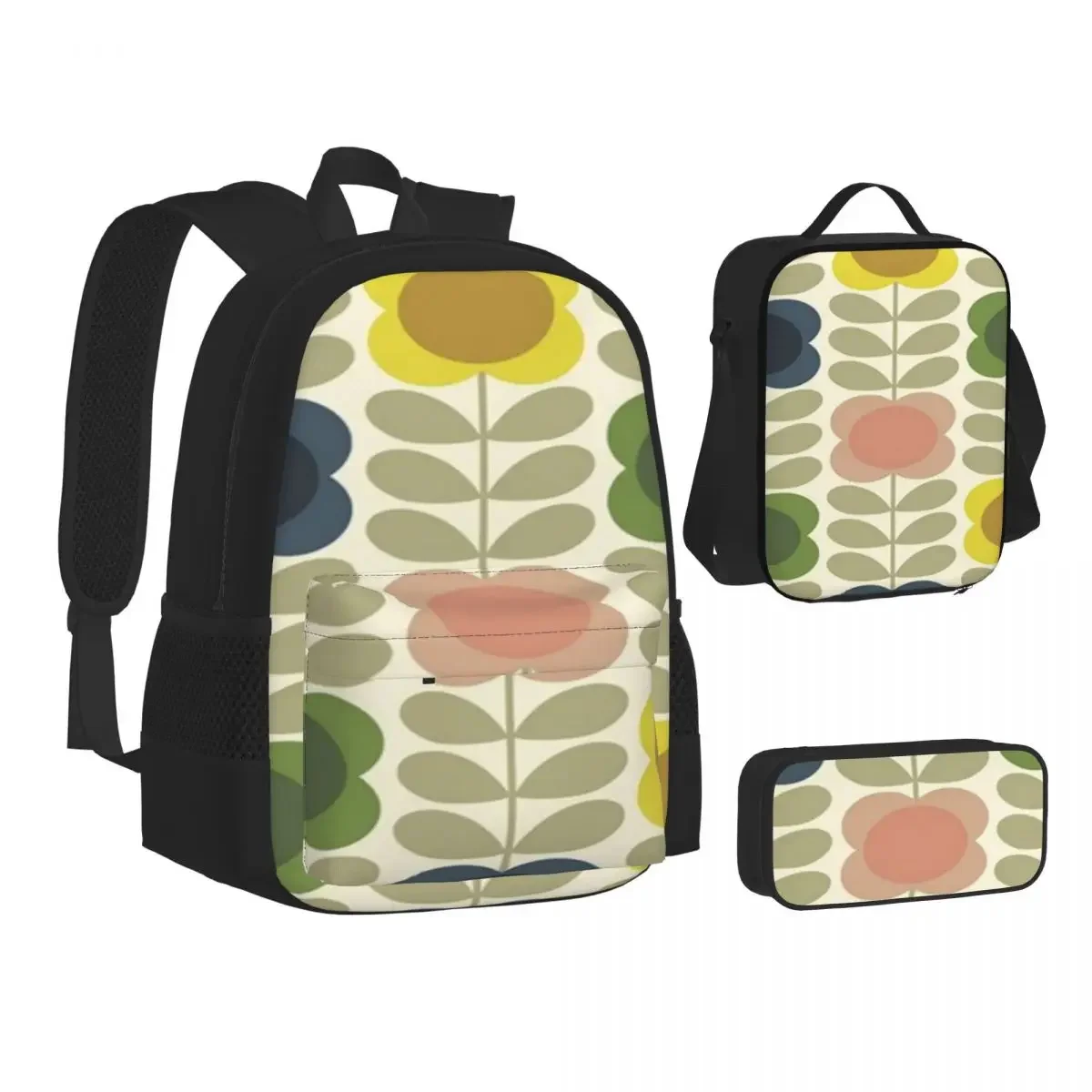 Orla Kiely, Multi Stem Flowers, Colorful Flowers Backpack Boy Girl Bookbag Children School Bag Lunch Bag Pen Bag Three-Piece Set