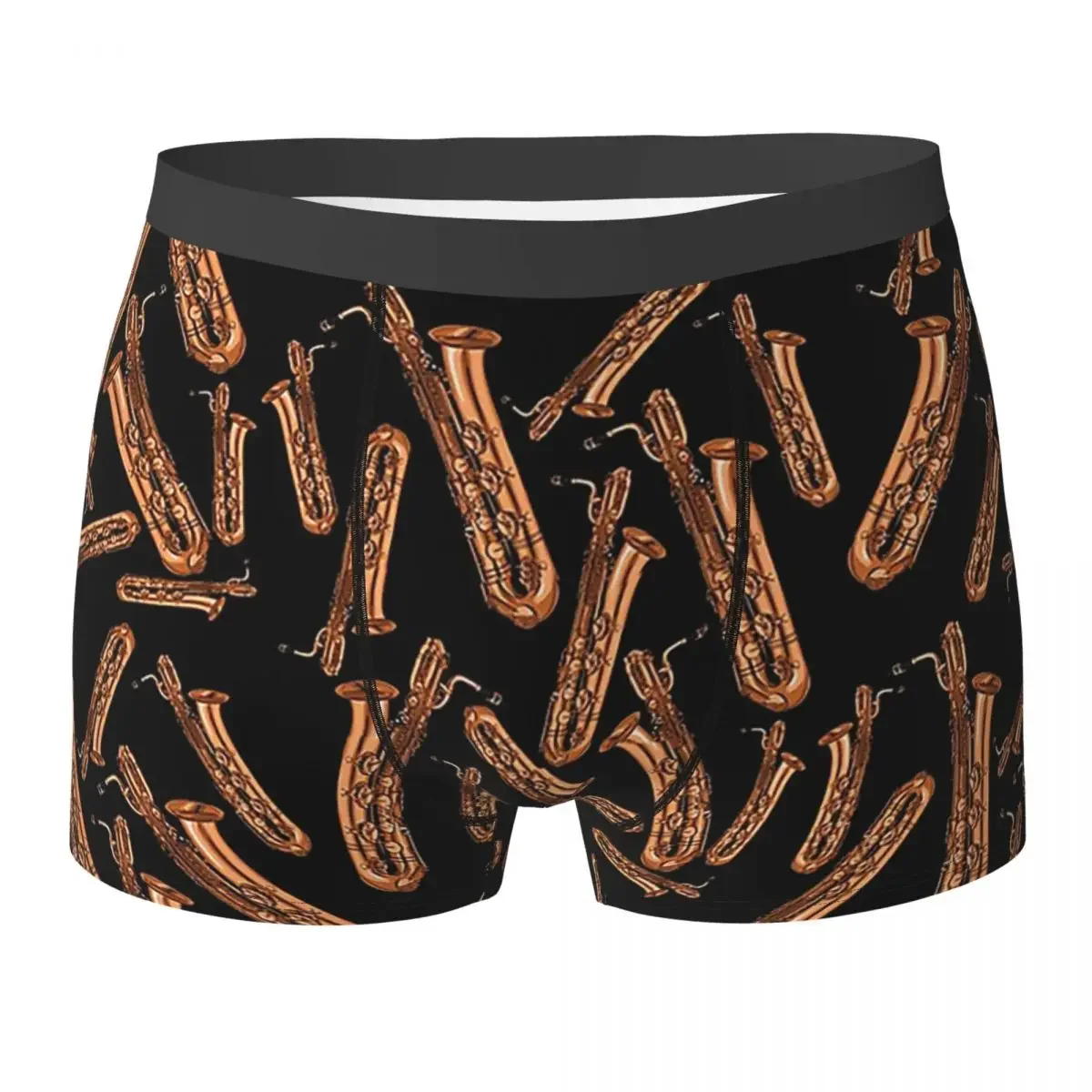 Cuecas boxer para homens, shorts boxer, calcinha preta, barítono, padrão saxofone, roupa interior ventilada, presentes de namorado