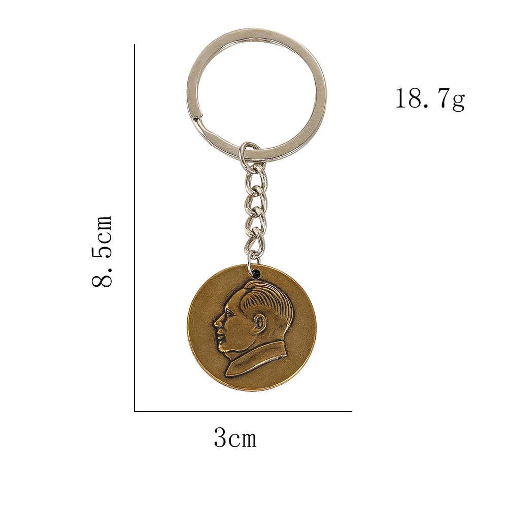 Vintage Copper Chairman Portrait Tai Chi Gourd Keychain Peace Auspiciousness Amulet Car Backpack Decorative Pendant Holiday Gift