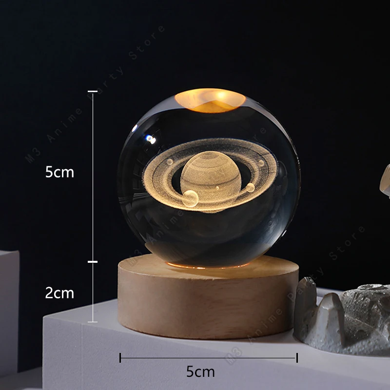 Único 3d bola de cristal luz da noite lâmpada led mesa cabeceira galáxia lâmpada brilhante saturno planetas lua crianças brinquedo 5cm presente aniversário