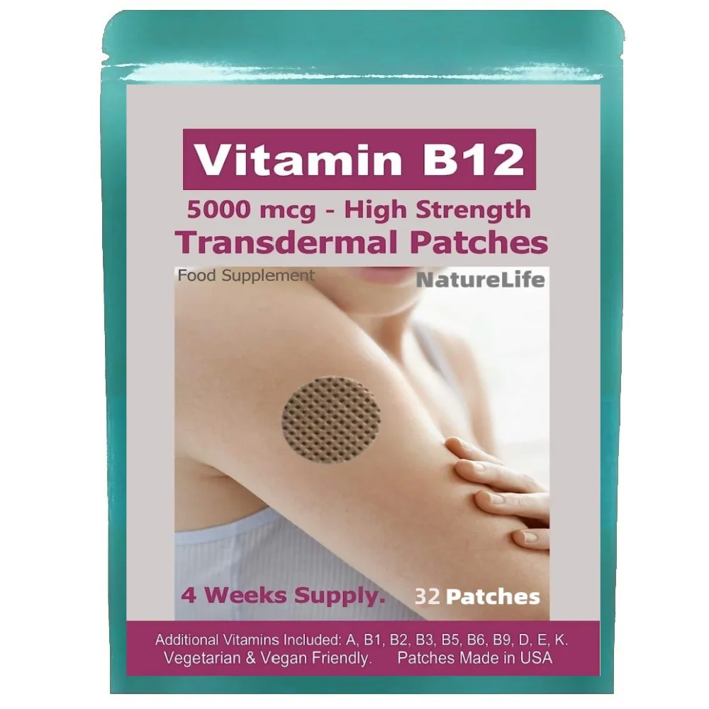 Vitamin B12-5000mcg (High Strength) Plus Additional Vitamins - Transdermal Patches. Patches Made in USA.