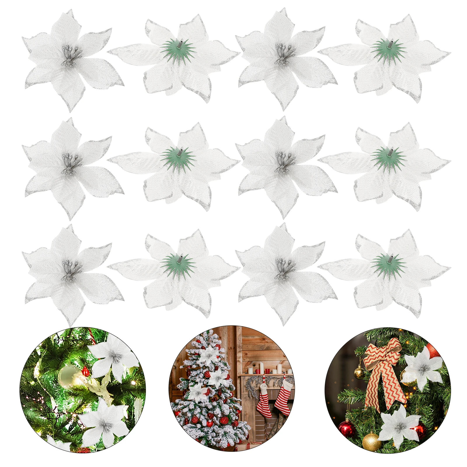 

18pcs Christmas Tree Flowers Decor Simulation Xmas Flower Artificial Party Wedding Holiday Adornment Bright Cloth Plastic