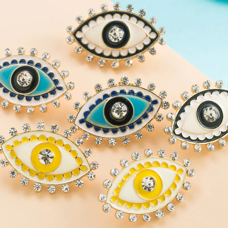 

S2895 Fashion Jewelry Evil Eye Stud Earrrings for Women Rhinestone Inlaid Blue Eyes Earrings