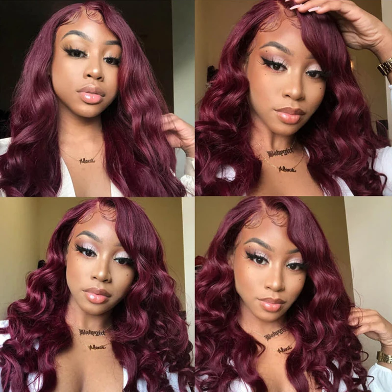 13x4 Lace Front Human Hair Wigs 99J/Burgundy RedWine Pre Plucked Body Wave Lace Wigs 150% Density Brazilian Remy Hair Wig KEMY