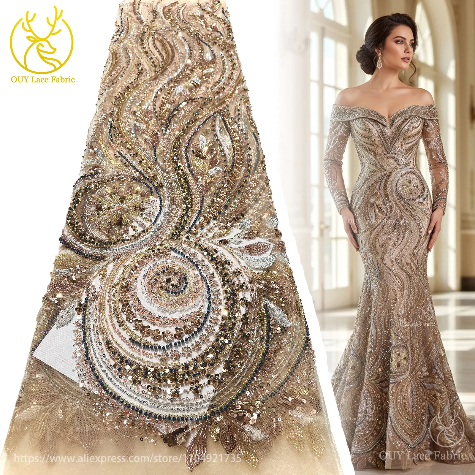 

Лидер продаж, креативный дизайн, французский тюль с бисером, кружевной топ, африканская нигерийская сетка с блестками, золотая кружевная ткань, шитье свадебного платья