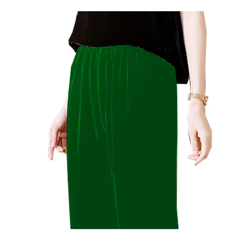 ربيع الخريف التوت الحرير المخملية المرأة مستقيم بنطلون مرونة الخصر الأخضر الداكن فضفاض كبير الحجم 5XL الراقية ملابس نسائية