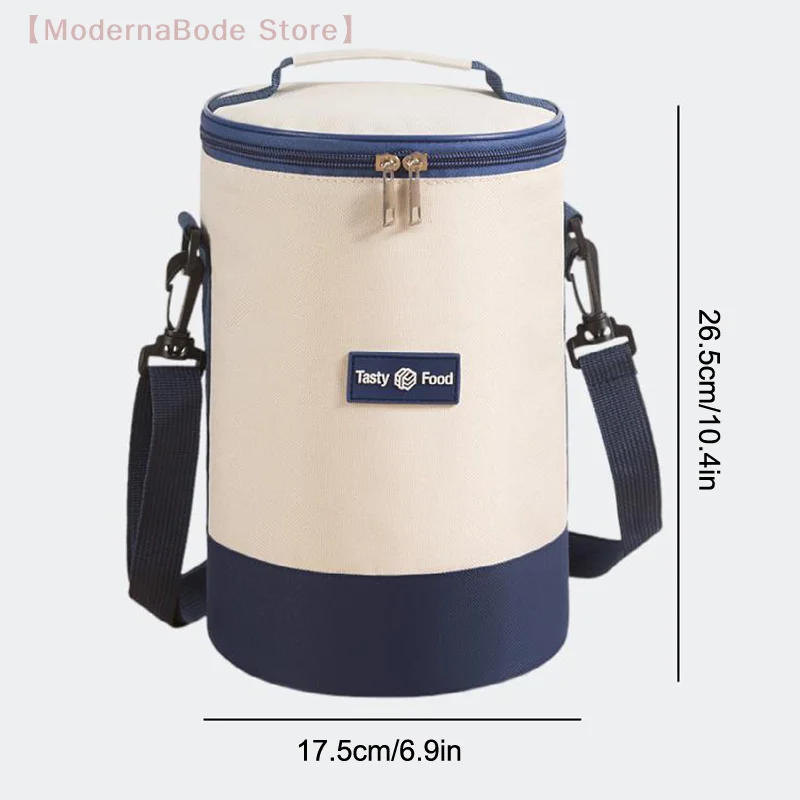Große Kapazität Tragbare Lunch-Tasche Frischhaltende Zylindrische Isolierte Lunchbox Runde Aluminiumfolie Lebensmittel Thermokühltasche