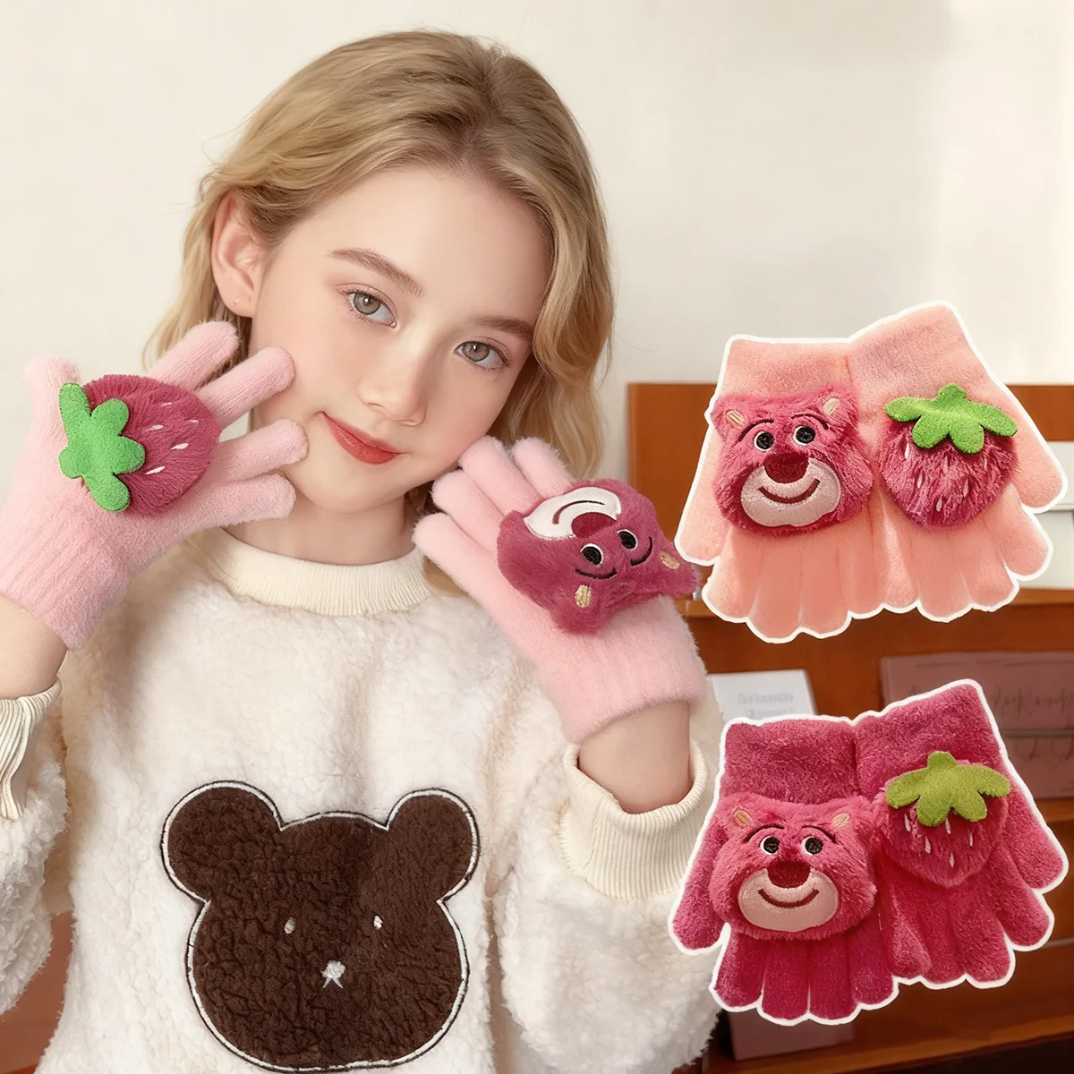 

Cute Cartoon Warm Gloves Girl Winter Warm Thickened Mittens Mitten Handschoen Fashionable Warm Knitted Gloves