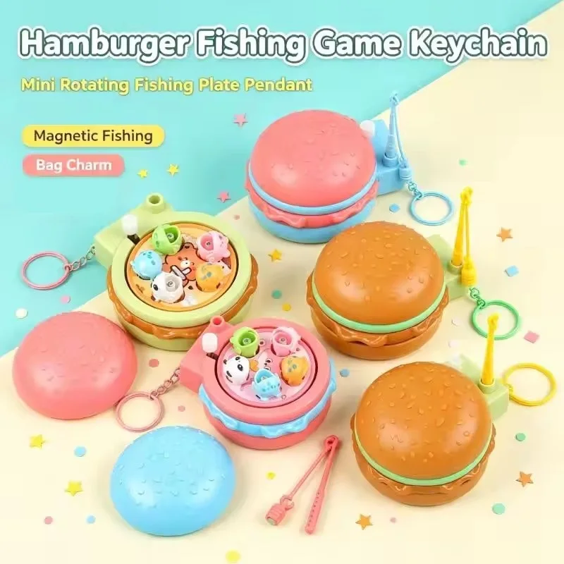 Hamburger Shape Magnetic Fishing Toy Cute Stress Relief Educational Pendant Fun Montessori Toy