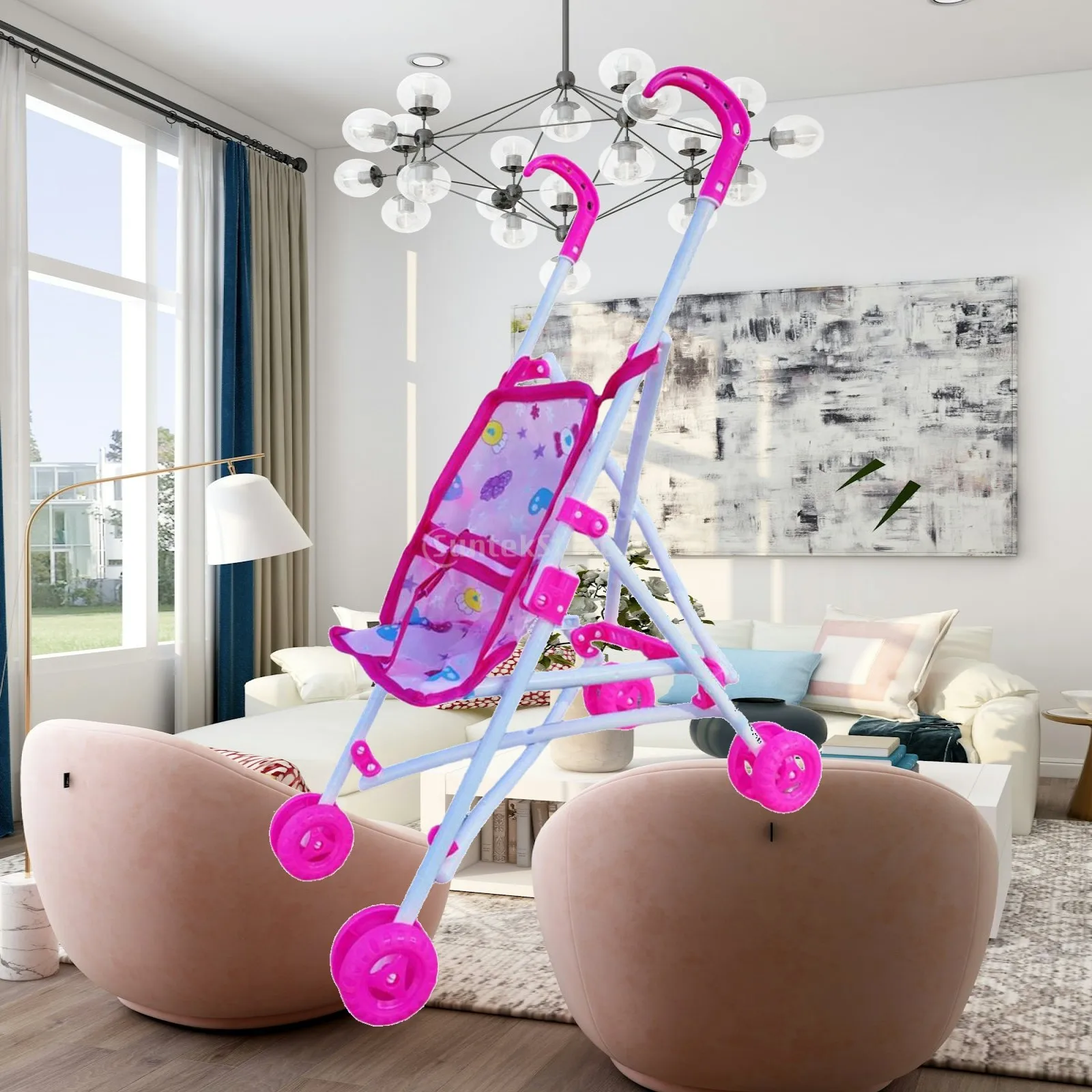 Kids Doll Pushchair Simulation Stroller Toy Foldable Role Play Educational Children’s Toy for Toddler Learning