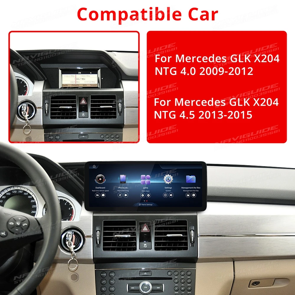 NAVIGUIDE Android 14 For Mercedes GLK Class X204 LHD Wireless Carplay Android Auto Intelligent Car Navigation Multimedia Player