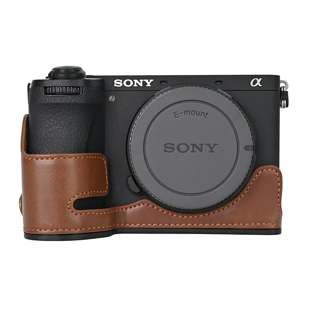 Camera Bag PU Leather Half Body Case For Sony A6700 Alpha 6700 Battery Opening Bottom Cover With Hand Strap A6700 Oil Skin