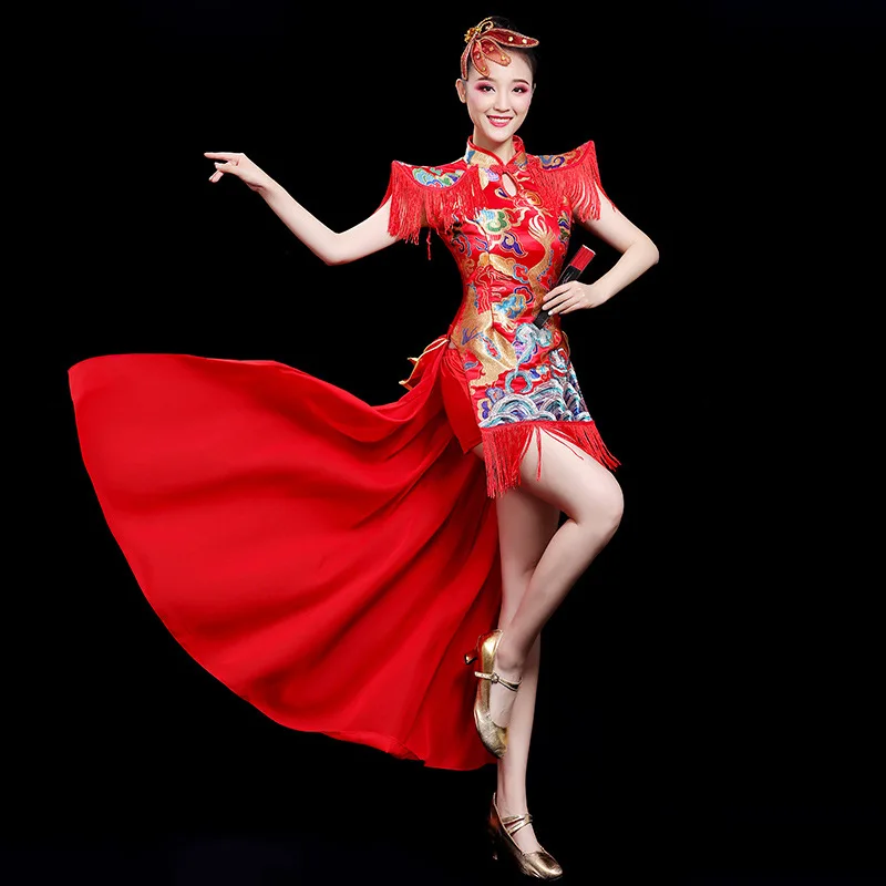 Modernes Drum Performance Kleid für Frauen im Frühling, neuer Trommel ständer im chinesischen Stil, alter Stil im chinesischen Stil, majestätisch und Trend