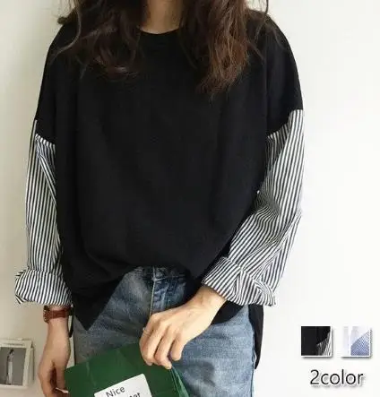 

2025 Early Autumn Shirt New Elegant Korean Version Loose Versatile Bf Style Striped Patchwork Long Sleeved Shirt for Women