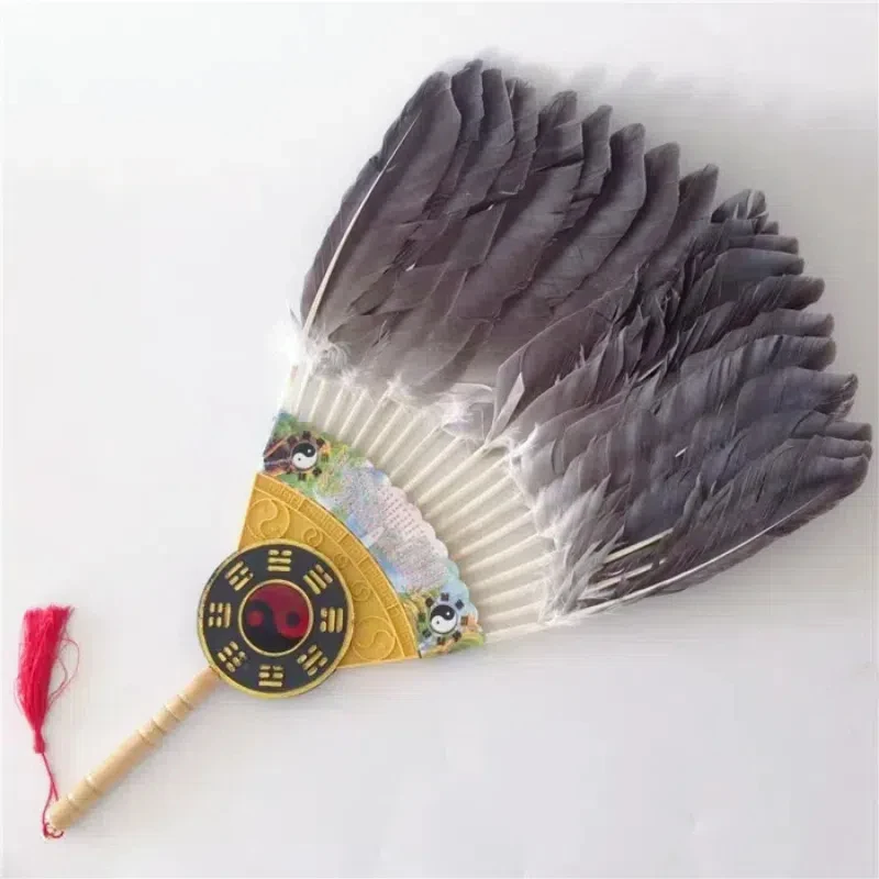 Chinese Vintage Goose Feather Hand Fan Zhuge Liang Style Kong Ming Fan Handmade Craft Fan Stage Performance Fan Baby Cool Fan