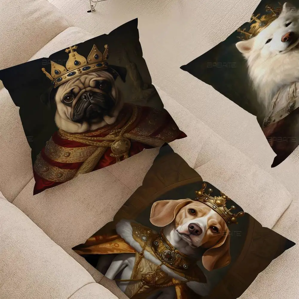 D-Dog-King-Royal-Animal Pillow Covers Cartoon Sofa Decorative Home Double-sided Printing Short Plush Cute Cushion Cover