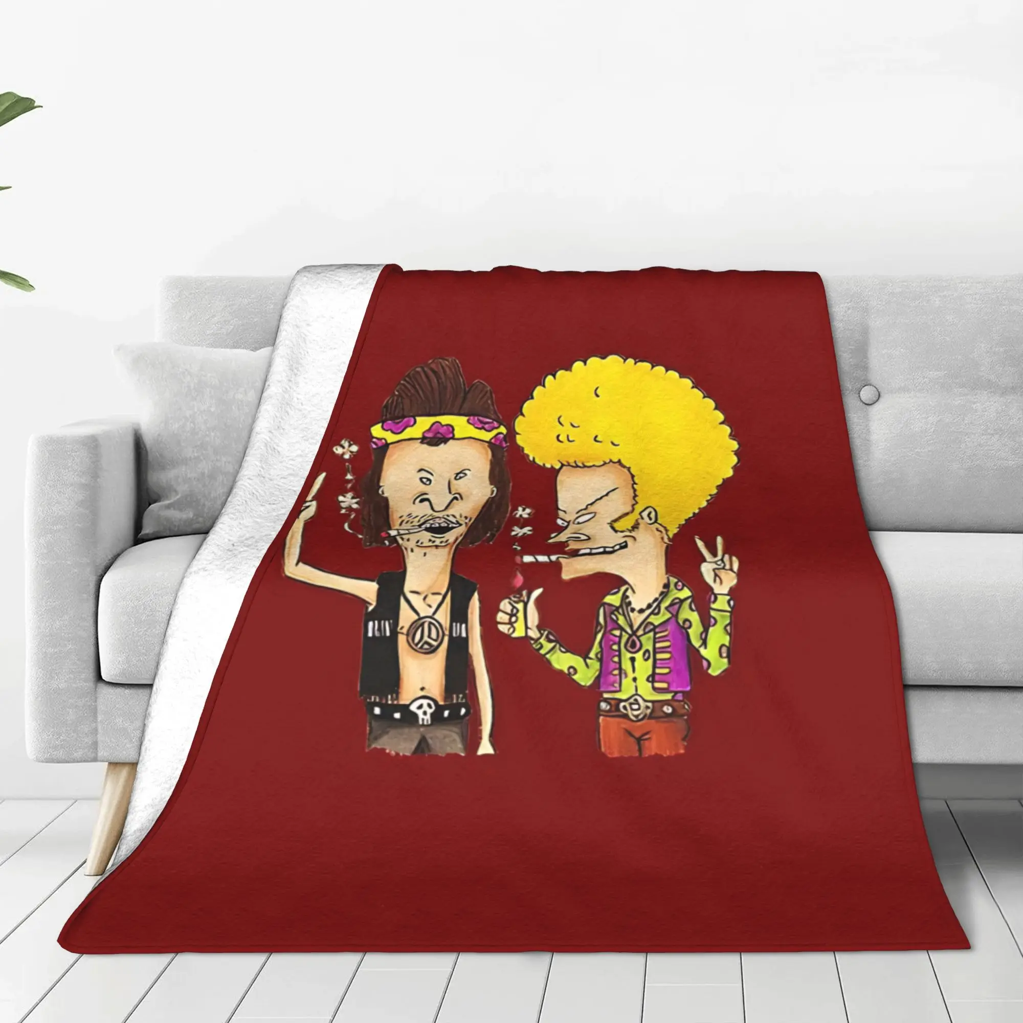 1PC Home Cutecore Retro Aesthetic ENJOY Beavis and Butt Head Blanket Super Cosy Plush Home Living Room Sofa Halloween