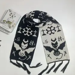 Harajuku Gothic Devil Cat Winter New Black and White Double sided Scarf Soft and Fluffy Warm Neck High Quality Streetwear