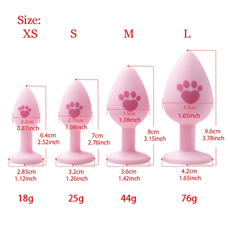 الوردي سيليكون المكونات الشرج للمرأة 4 أحجام القط باو نمط سطح أملس بعقب المكونات كريستال قاعدة الجنس لعب للمرأة الشرج دسار