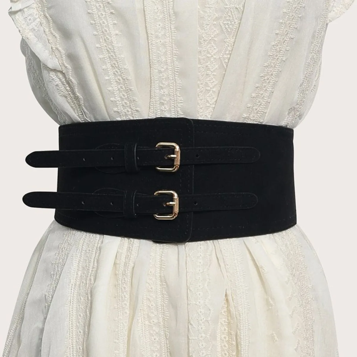 حزام مخملي مرن واسع للسيدات، حزام خصر على الطراز الغربي العتيق للمعاطف، حزام من جلد الغزال للنساء #1