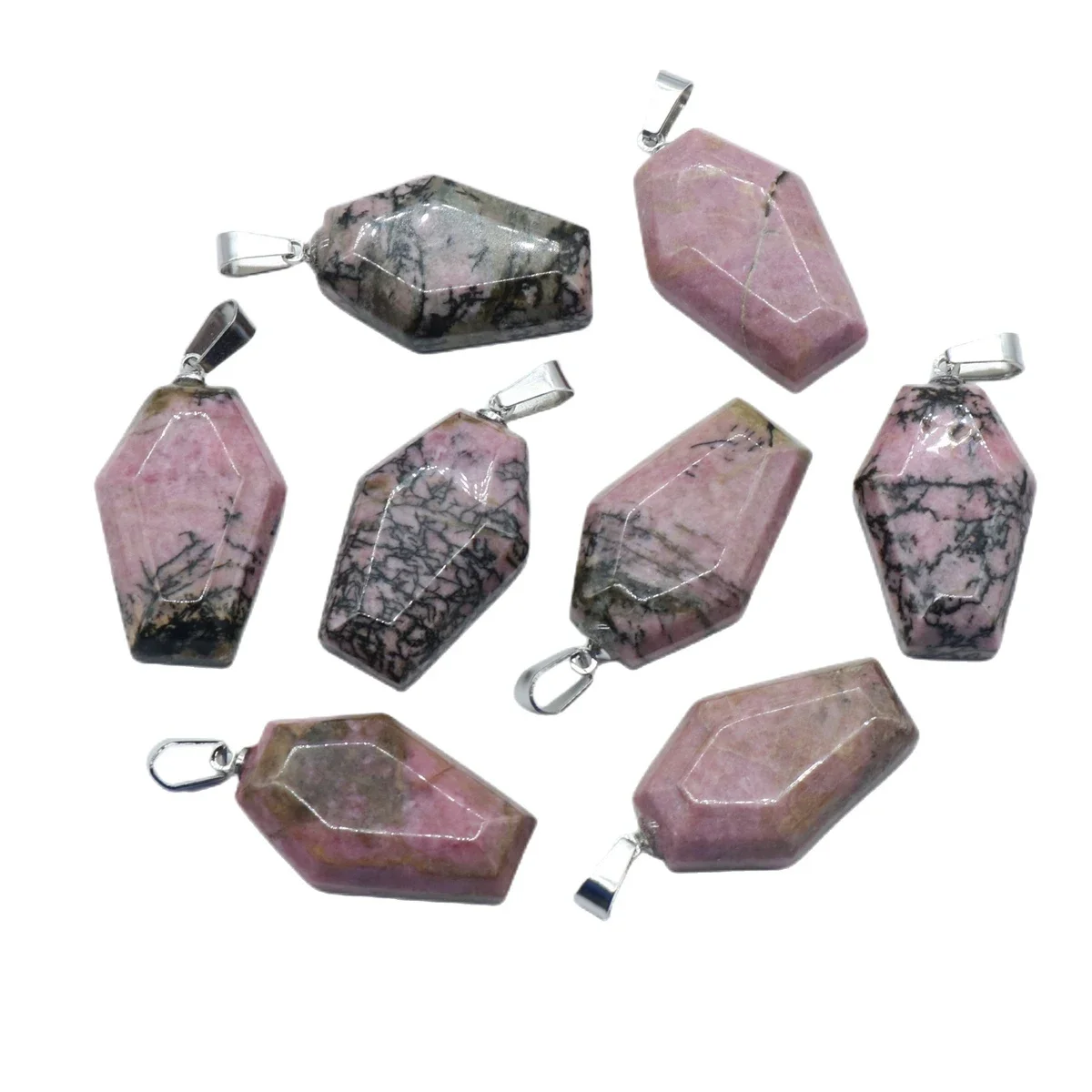 Gemstone Rhodochrosite Coffin Pendant Necklace Women Meditation Balancing Energy Crystal Healing Thumb Pocket Palm