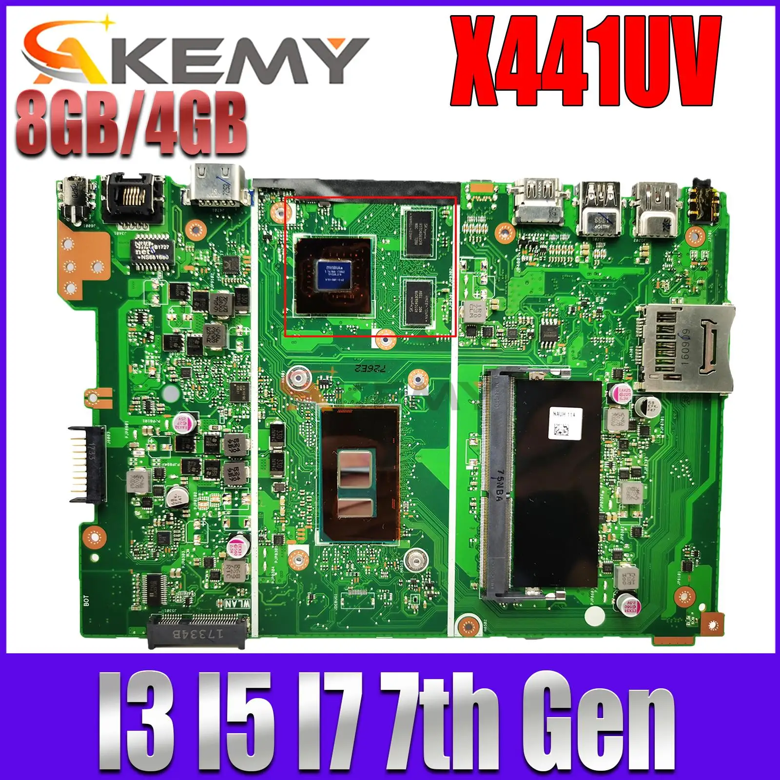 

X441UV Laptop motherboard 4405U I3 I5 I7 6th Gen 7th Gen CPU 4GB 8GB RAM For Asus X441U X441UQ X441UR X441UB A441U mainboard