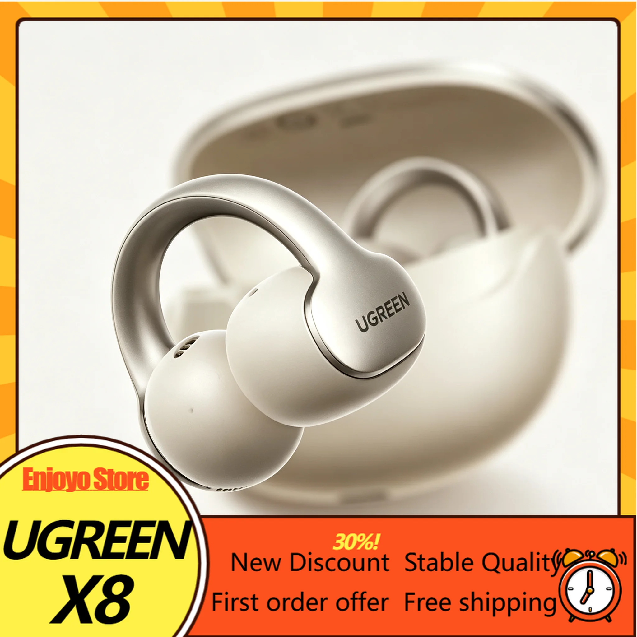 UGREEN Hitune X8 Open‑Ear Clip‑on Earbuds Bluetooth 6.1 Dual‑Device Connection AI Translation IP56 Waterproof Sports Headphones