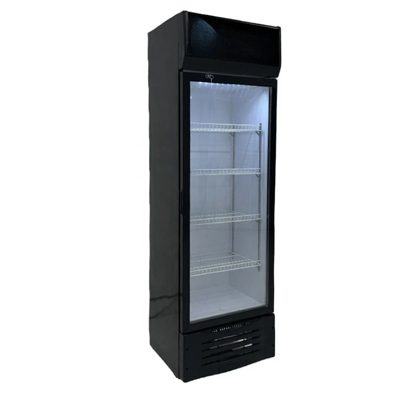 upright merchandising display fridge with custom sticker inside led commercial refrigerator for shop freezer refrigerator