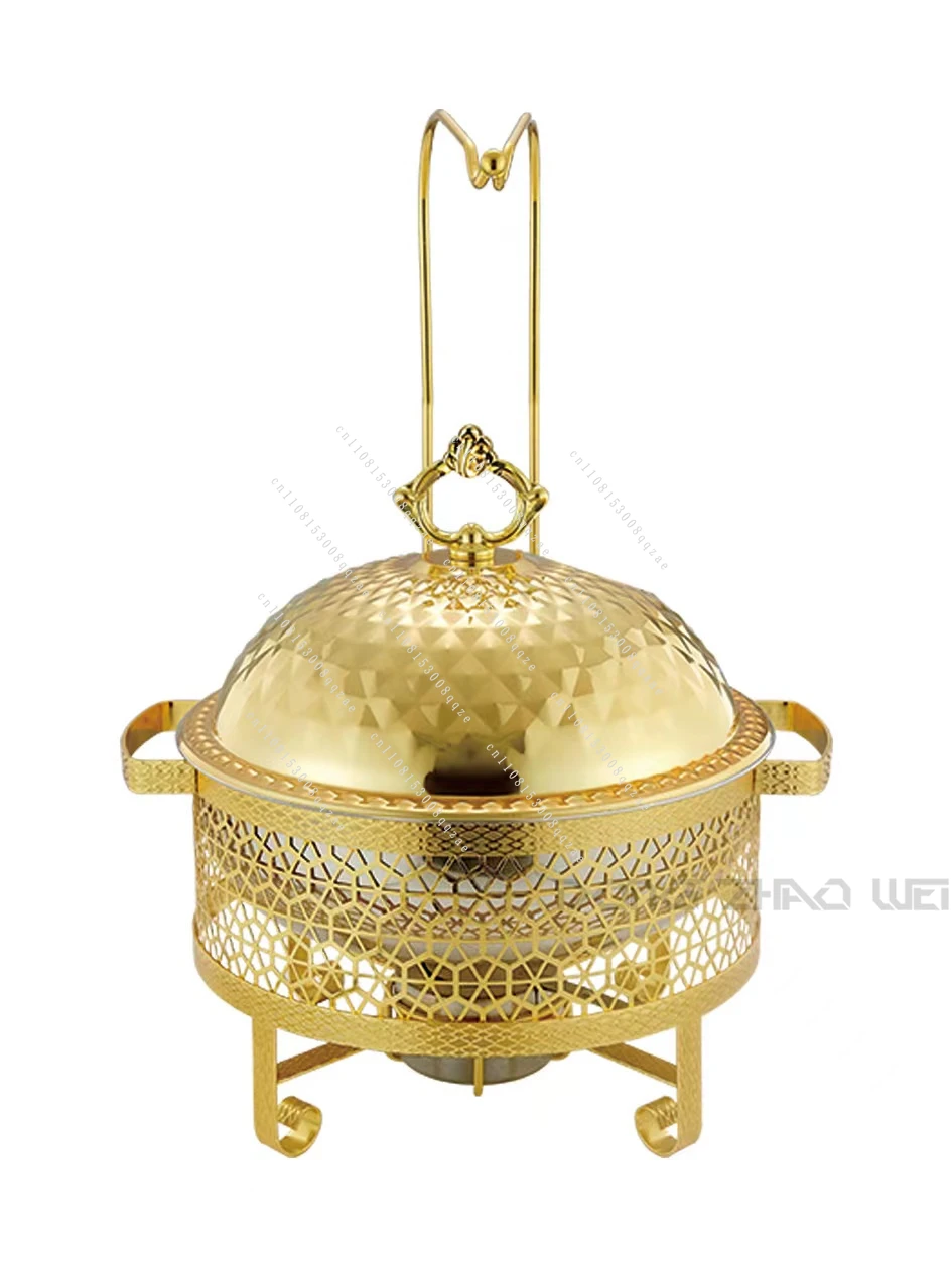4.5l Chaffing Dish Golden Four-leaf Diamond Cover Hanging Luxury Restaurant Equipment Stainless Steel Buffet Warmer