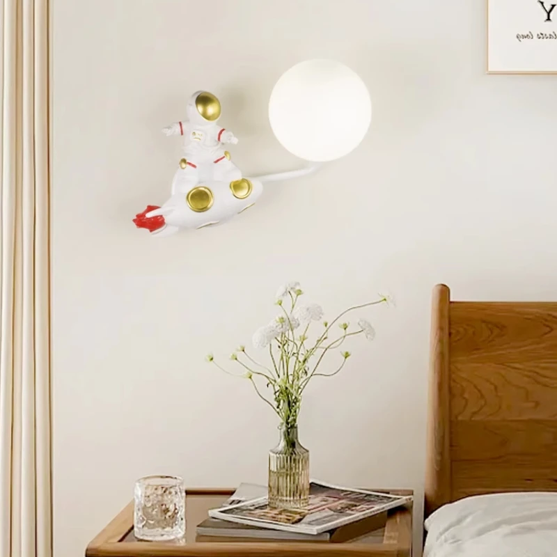 Children's Room Wall Lamps Bedroom Bedside Astronaut Rocket Wall light Creative Cartoon TV Background Decor Eye Aisle Wall light