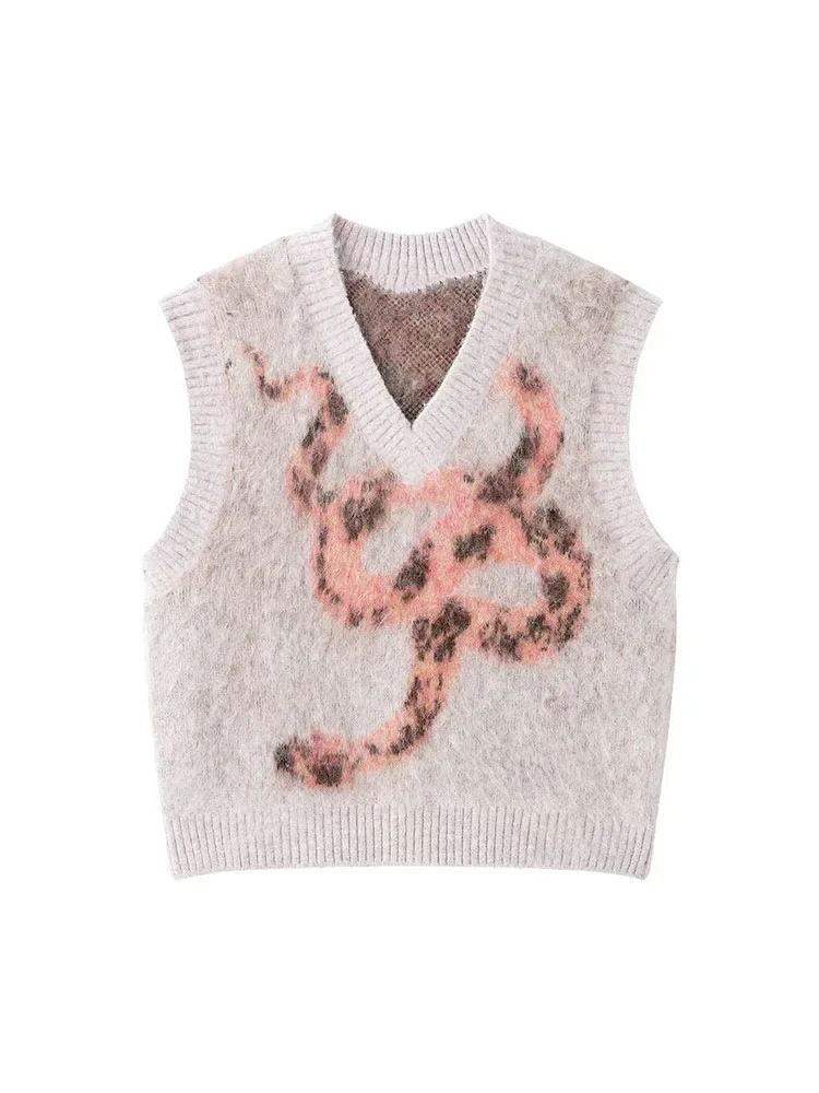 

Willshela Women Fashion Jacquard Print Knitted Pullover Sweater Vest Vintage V-Neck Sleeveless Female Chic Lady Tank Tops