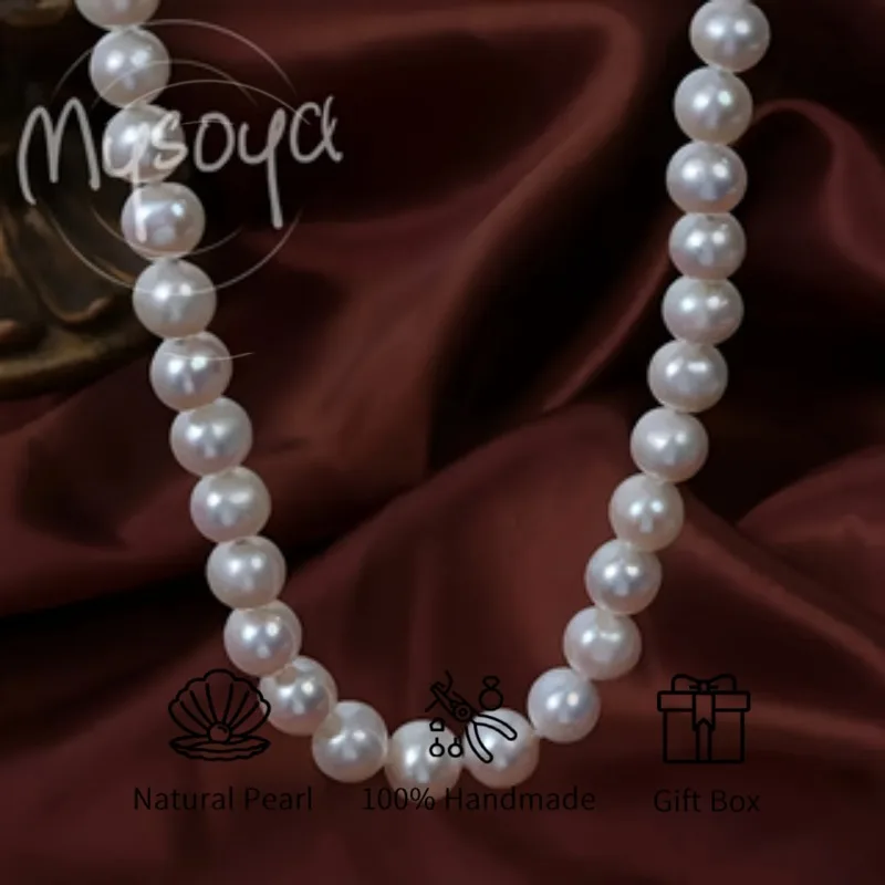 

MYSOYA 10-11 мм ожерелье из пресноводного жемчуга с подарочной коробкой, индивидуальный подарок, идеально подходящий для свадьбы, дня рождения, Рождества, Нового года