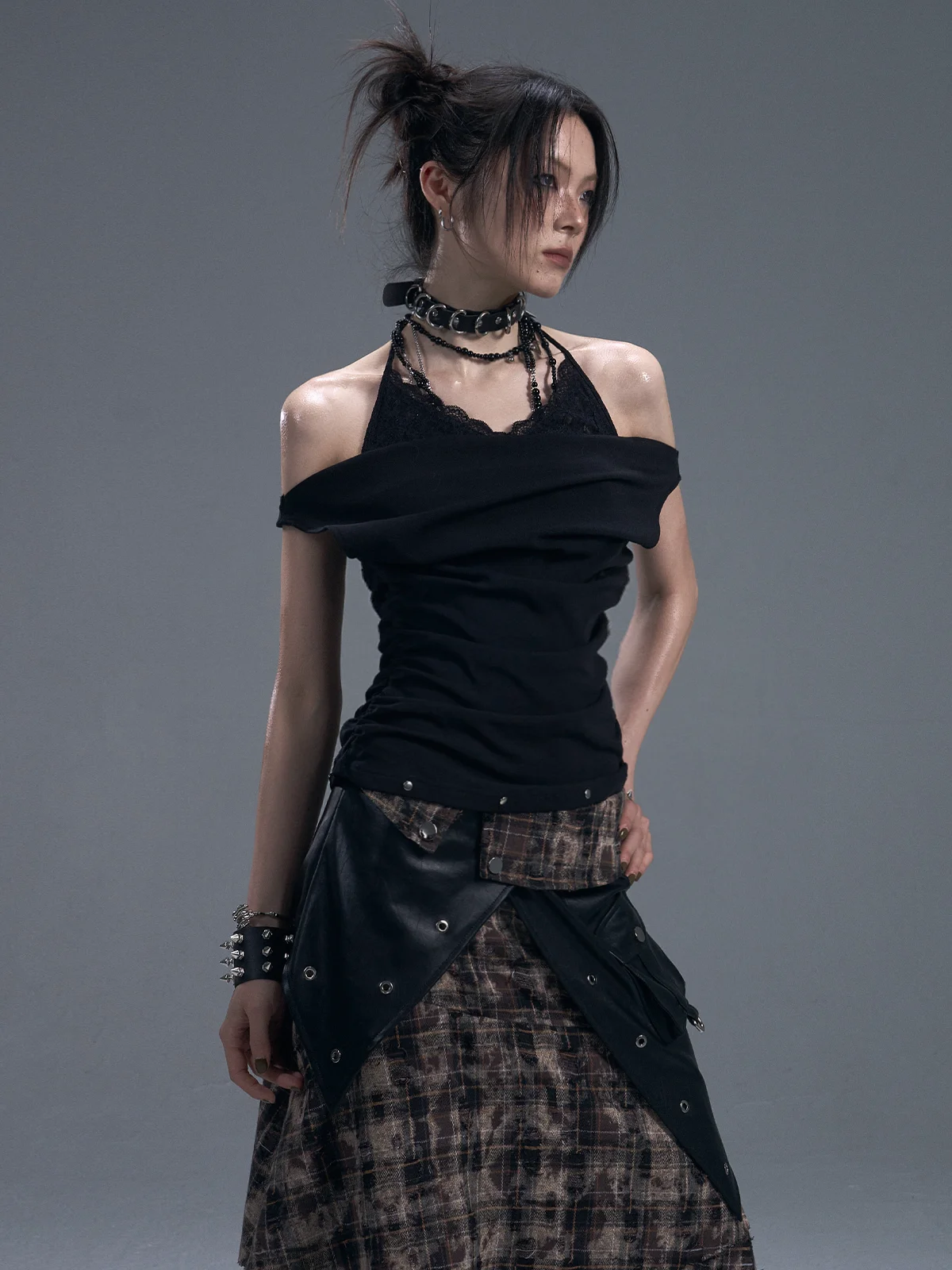 

k Punk Lace Trim Knitted Slim Fit Vest with Dstring Original Design Polyester Cotton Blend Spring Regular Length Overalls