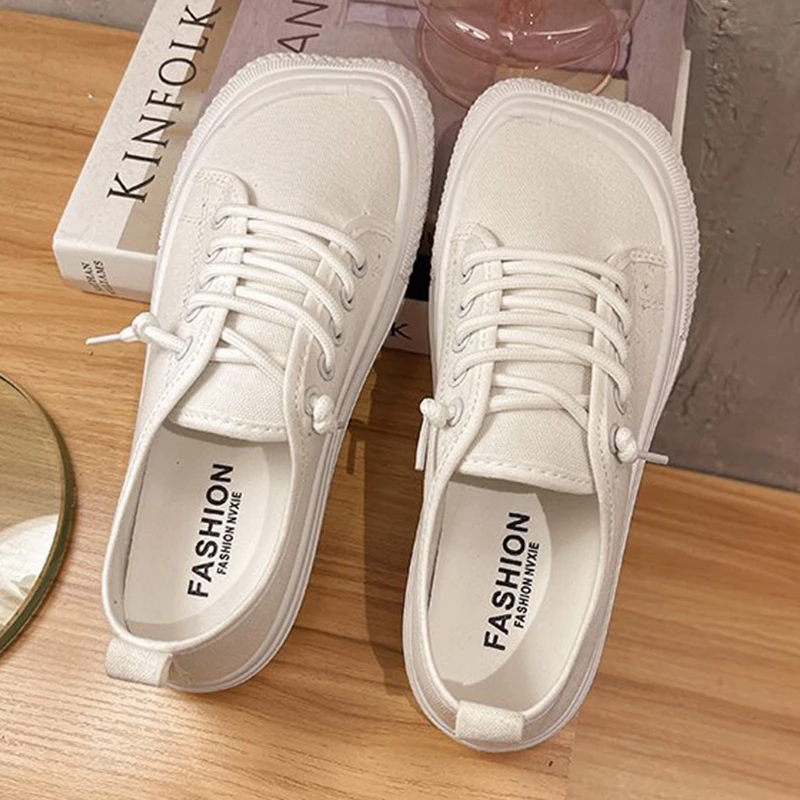 Women Canvas Shoes Flats Female Lace-up White Sneakers Breathable Casual Woman Vulcanized Shoes Zapatillas Mujer Chaussure Femme