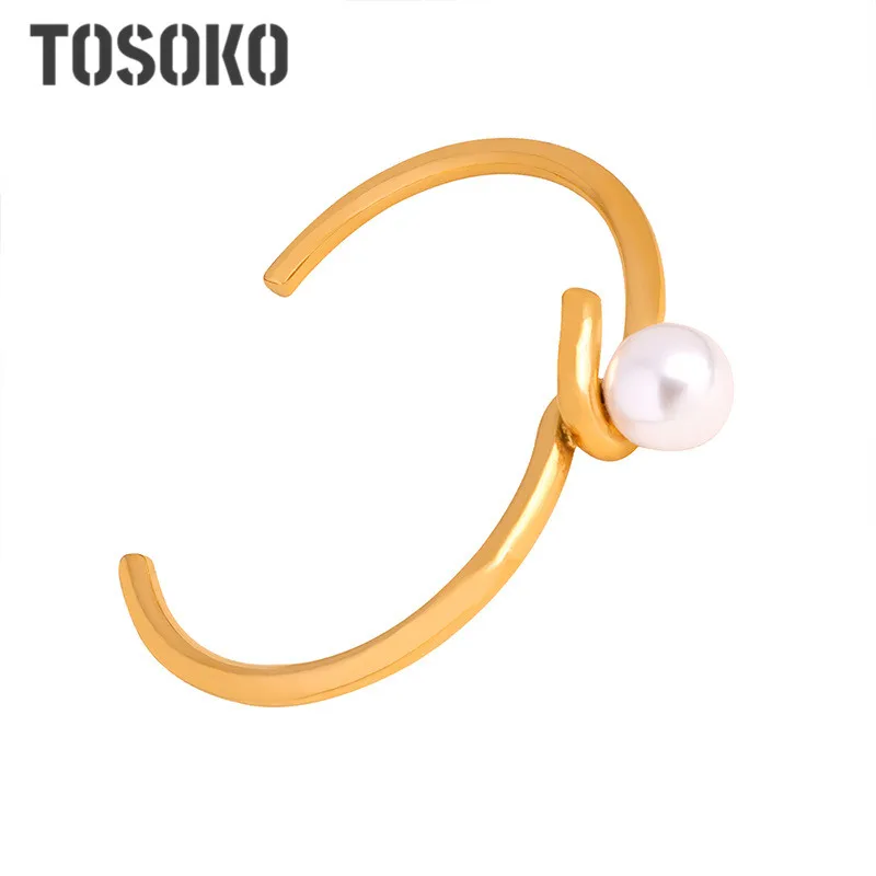 

TOSOKO Stainless Steel Jewelry Line Plain Ring Wrapped Inlaid Pearl Bracelet Women's Fashion Bracelet BSZ193