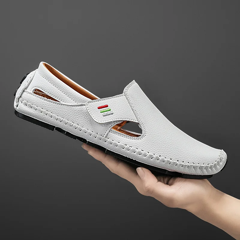 

Мужская повседневная обувь из натуральной кожи, мужские лоферы ручной работы, модная дышащая прогулочная обувь, новинка 2025 года, мягкие мужские туфли без шнуровки для вождения