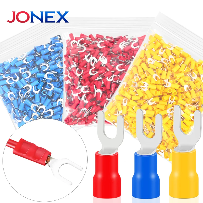 500PCS Fork Crimp Terminals Electrical Wire Connectors M4/M5/M6 U Type Insulated Spade Lugs For Quick Splicing Cables Connection