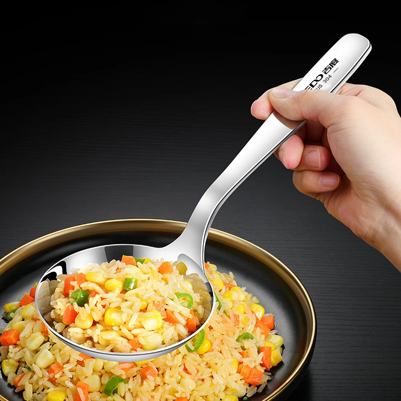 2 Pieces of LFGB Certified 304 Stainless Steel Fried Rice Server Ultra Thick 95mm Width 25mm Depth Serving Spoon for Banquet