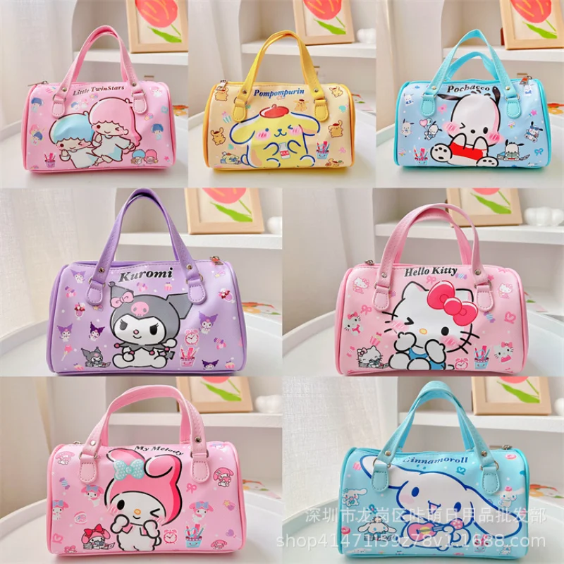 Sanrio-Bolso cruzado de cuero con estampado de Hello Kitty para mujer, bandolera de hombro con melodía impresa, bolso de mano, nuevo