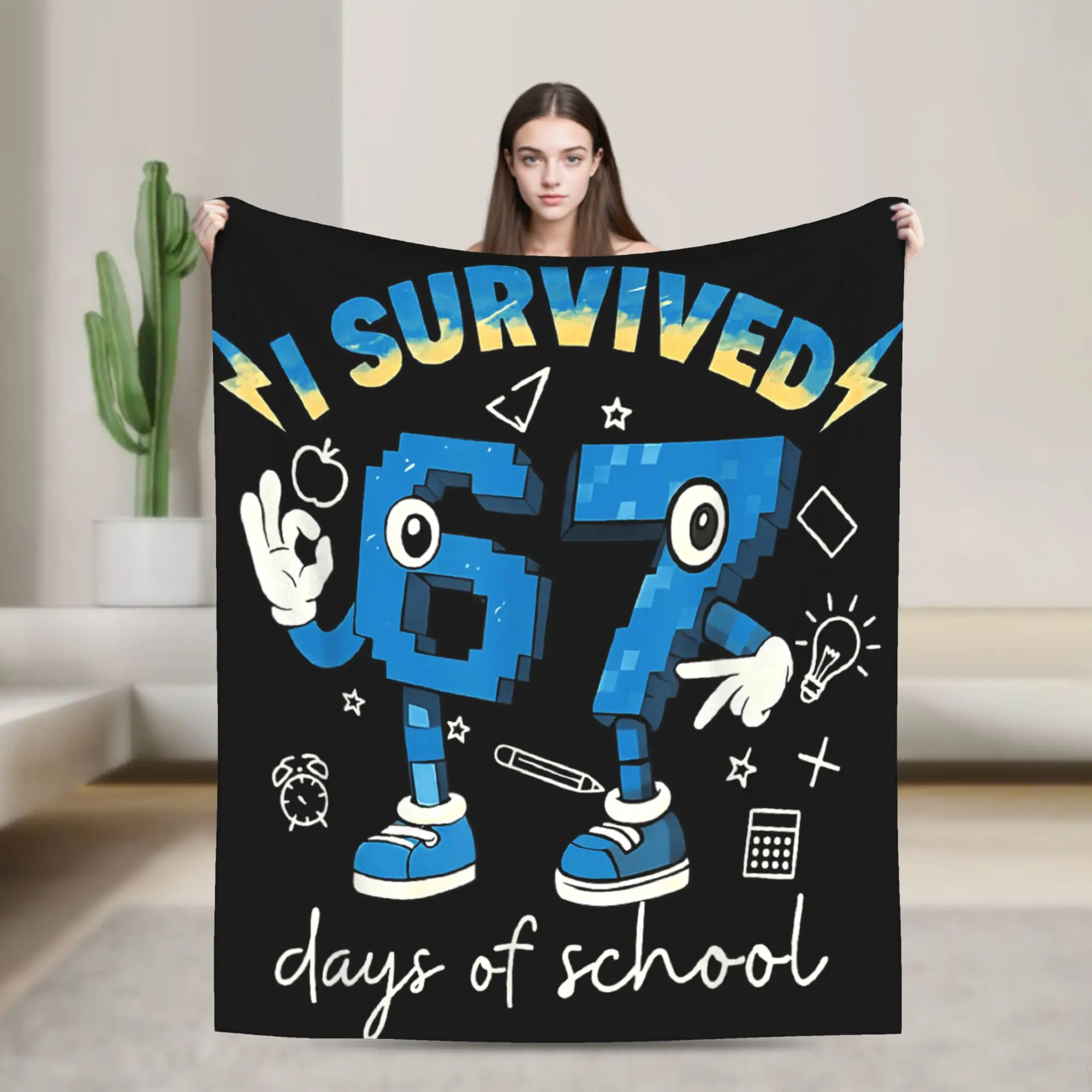 67 Six Seven 6-7 Funny Italian Brainrot Throw Blanket Shaggy Fluffy Cozy Warm For Home Couch Camping Men Women Multiple Sizes