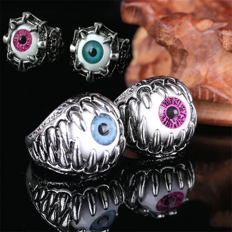 Retro Evil Spirit Skull Eye Ring Men's Domineering Punk Devil's Eye Alloy Ring Halloween Ring Ring Personality Fashion Jewelry