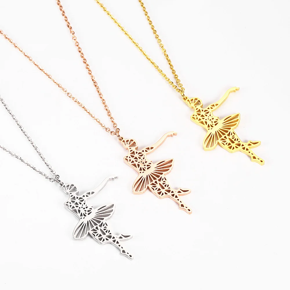 التيتانيوم الصلب حية الباليه راقصة قلادة قلادة الرقص فتاة الذهب الجوف صورة المرأة المجوهرات #1