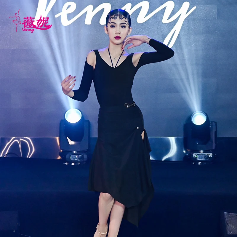 Vennystyle Abito da ballo latino Set da allenamento a maniche lunghe da donna Top alla moda per costumi da ballo da sala per la pratica della danza