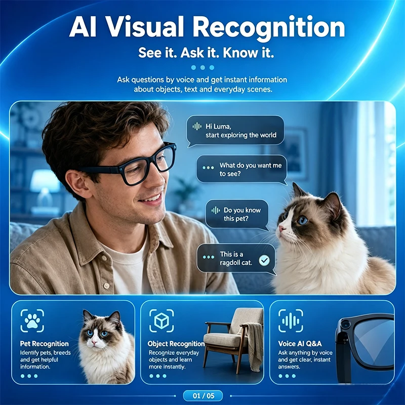 AI Smart Glasses with 8MP 4K HD‌ Camera Video Recording AI Translation Electrochromic Lenses Bluetooth Call 300mAh Smart Glasses