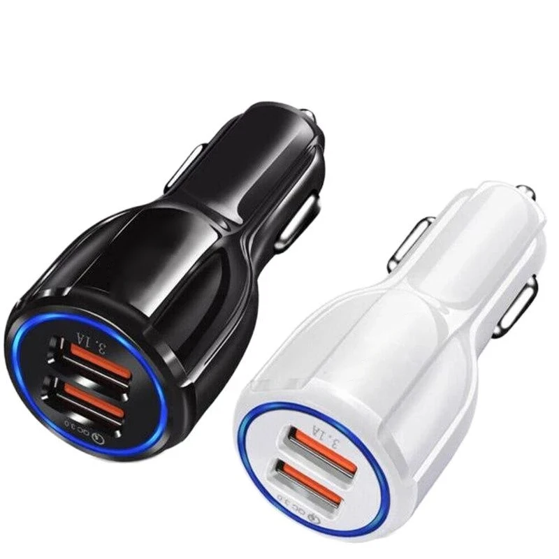 50Pcs Car Charger For iPhone Samsung Xiaomi Cigarette Lighter Mobile Phone USB Charger Adapter 2 USB Super Fast Charging in Car