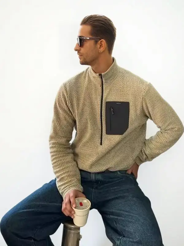 Suda con capucha de lana con estampado de ondas de alto valor, suda con cuello y cremallera para desplazentos al a...