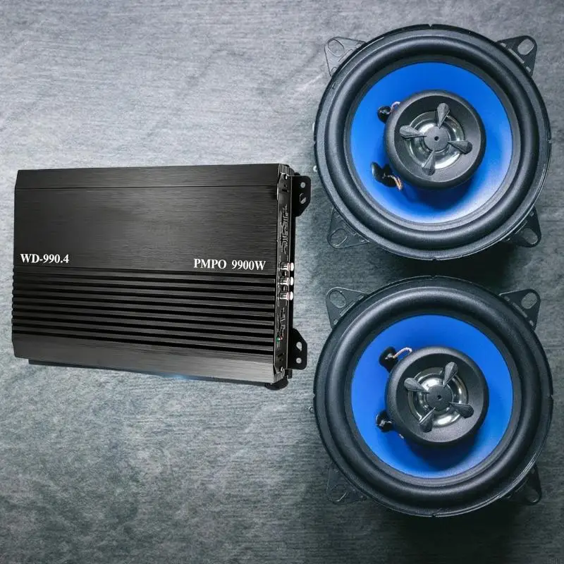 Car Amplifier 4 Channel 12V Low Profile Aluminum Housing for Vehicle Sound System Use, Black Metal Case with Cooling Fins H9EE