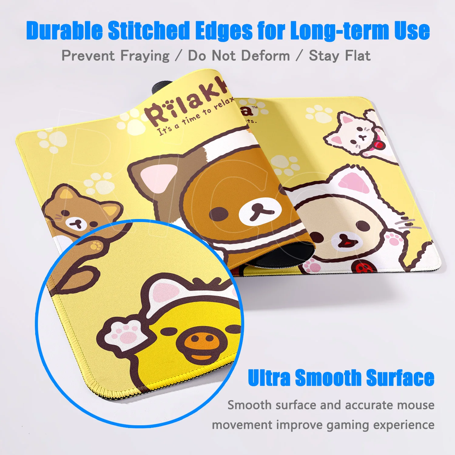 Computer Cartoon Yellow Mouse Pad Sanrio Rilakkuma Anime Kawaii Keyboard Carpet XL PC Cute Gaming Soft Mousepad HD Print Deskmat